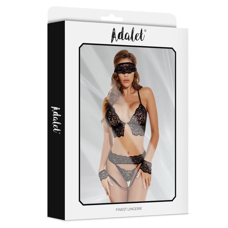 Ella Lace Bra Thong Mask and Cuffs Set