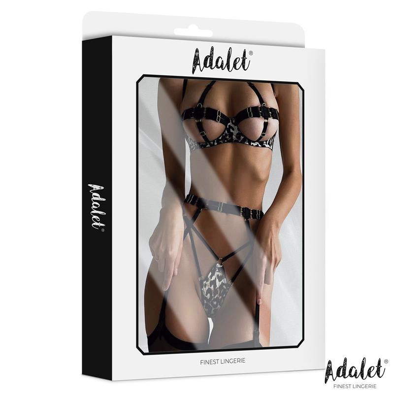 Lily Bra Thong Garter Belt and Leopard Print Garters Set