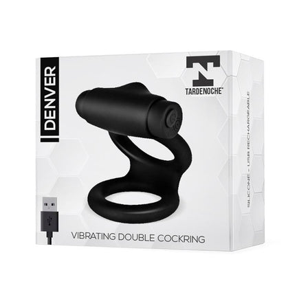 Denver Double Cockring with Vibrating Bullet USB Silicone Black