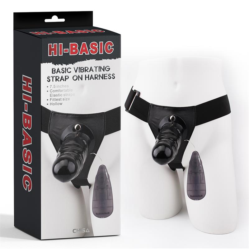 Vibrating Strap on Harness with Hollow Dildo 75