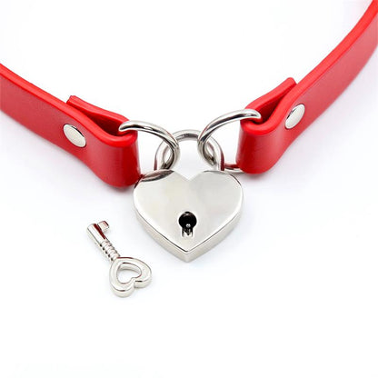 Collar with Heart Lock Vegan Leather One Size