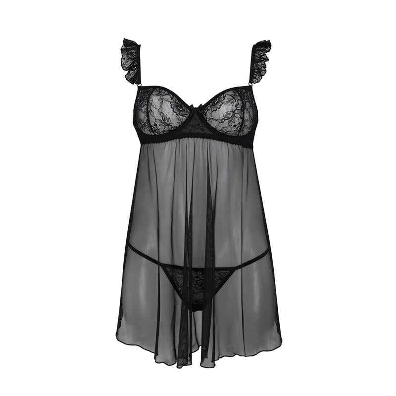 Milagros Chemise and Thong Black