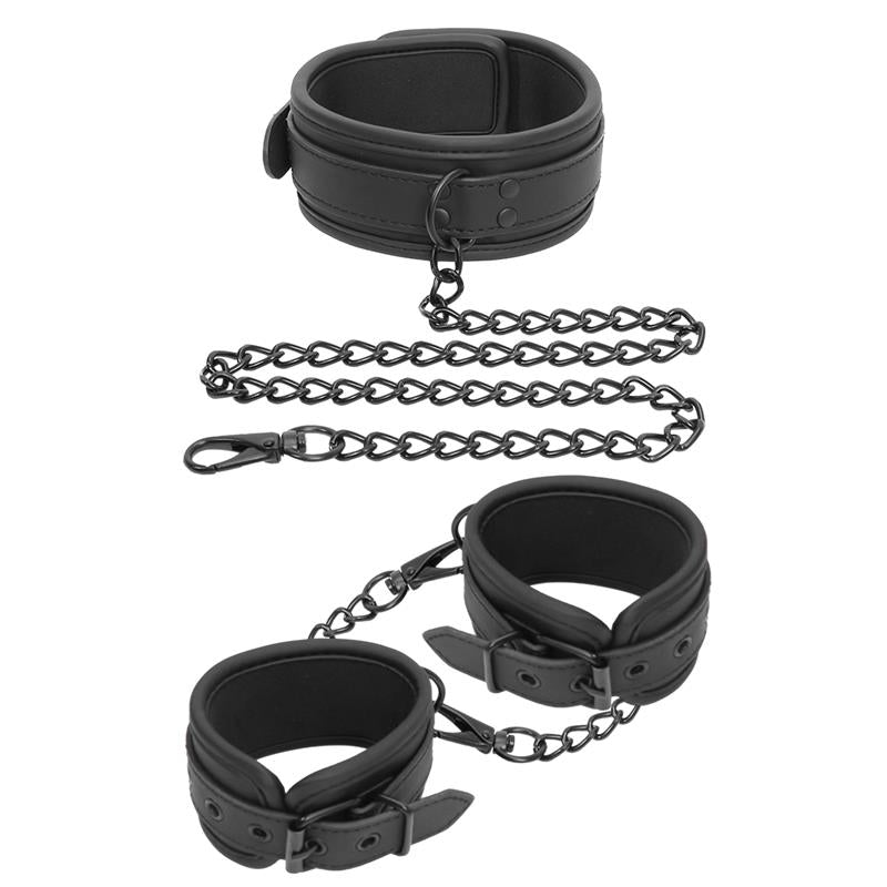 Collar and Hand Cuffs Set Vegan Leather