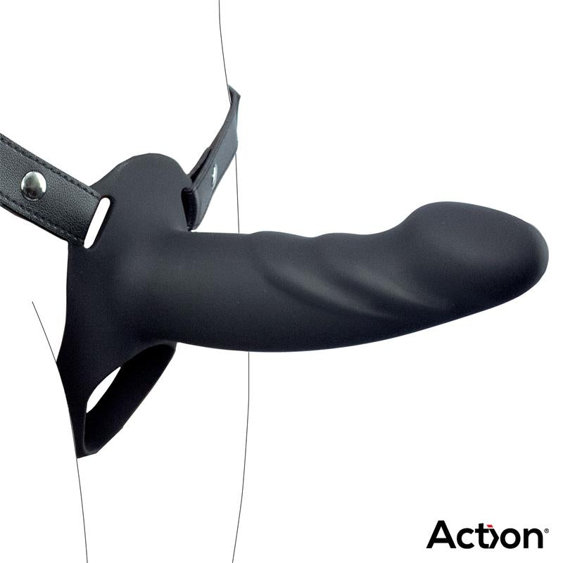 Strap On with Hollow Dildo Premium Silicone Size L Black