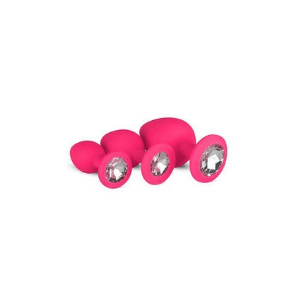 3 Pieces Butt Plug Set with Crystal Silicone Pink