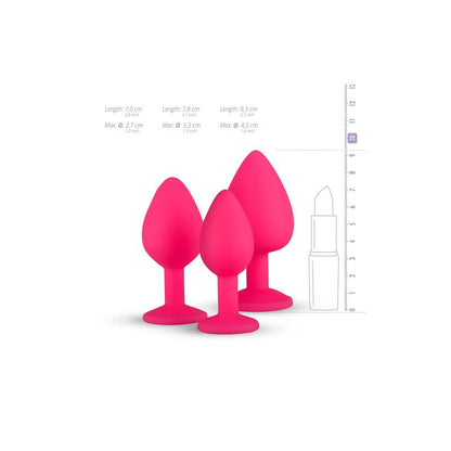 3 Pieces Butt Plug Set with Crystal Silicone Pink